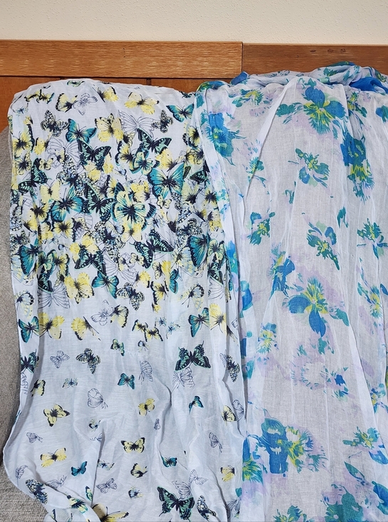 brand unknown Accessories - Lightweight Butterfly & Floral Scarves - Blue, Yellow, White Set Of 2